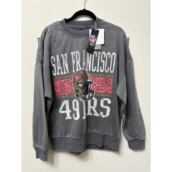 Women's 49ers Gameday Couture Gray Vintage Wash Oversized Crewneck Sz Small - Picture 1 of 4